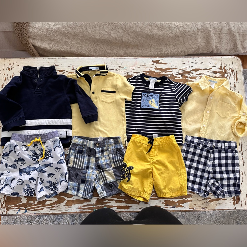 8 Piece Janie and Jack Boys 18-24 month outfits navy yellow shirts shorts